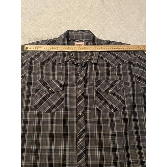 Levis Pearl Snap Shirt Mens XL Black Plaid Check Long Sleeve Western - Picture 11 of 16